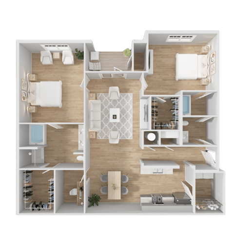 Floor plan for 2 beds, 2 baths, 1604 sqft